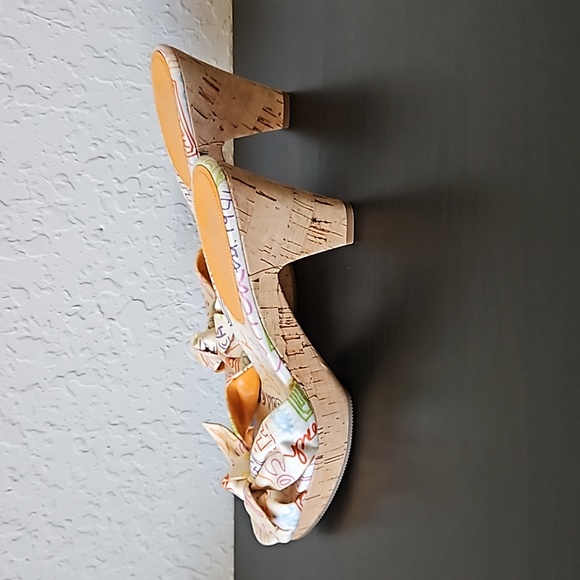 Coach Karen Graffiti Poppy Pop Cork Heels Slide Sandals, size 7.5 B - Picture 7 of 12